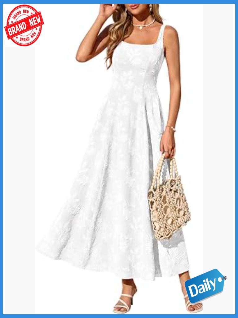 Sleeveless Square Neck Maxi Dress Flowy Boho Casual Wedding Guest